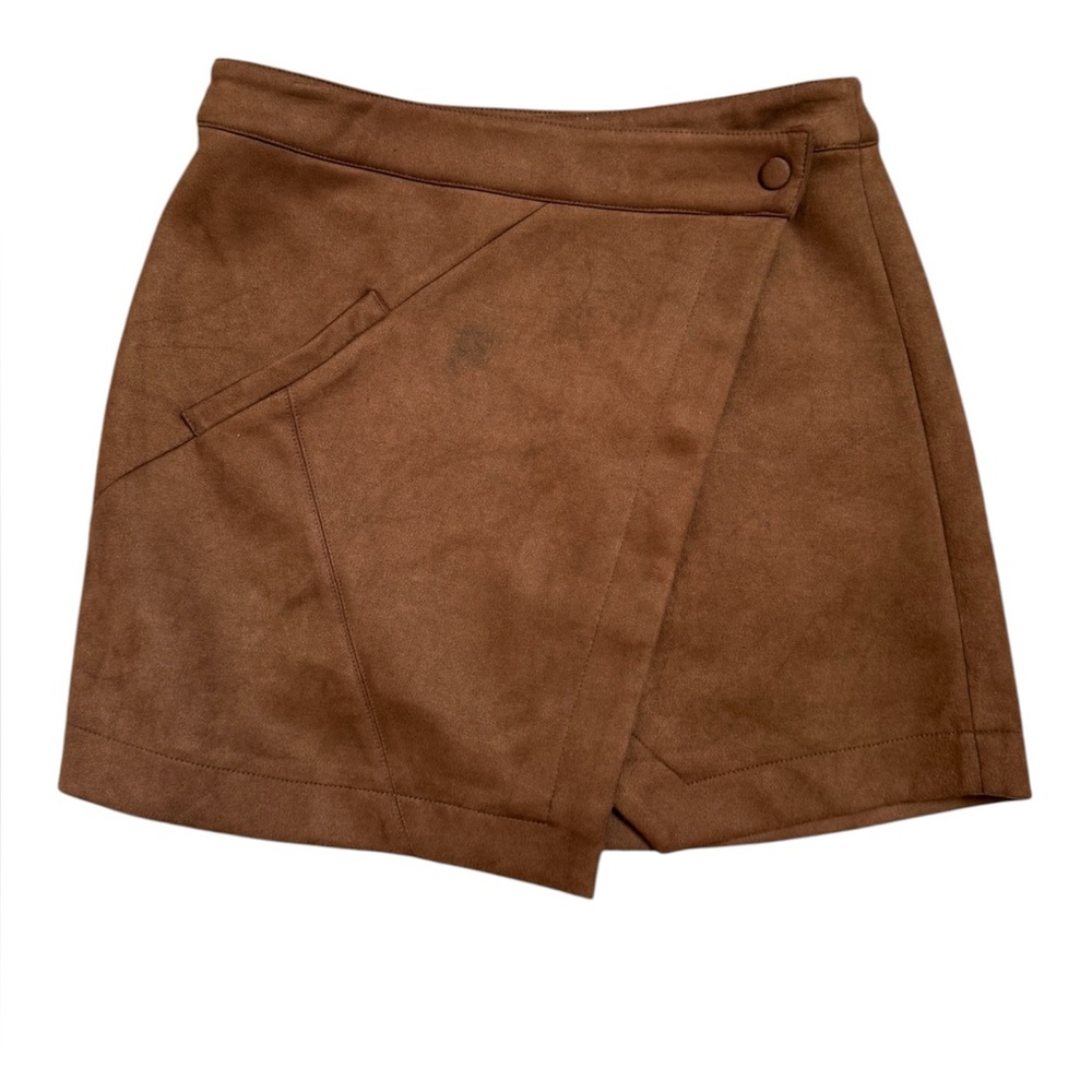 William B Faux Suede Wrap Skort in Warm Brown